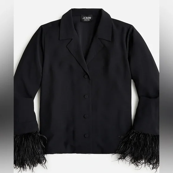 NWOT J.Crew Collection Feather Trim Shirt - Picture 2 of 5
